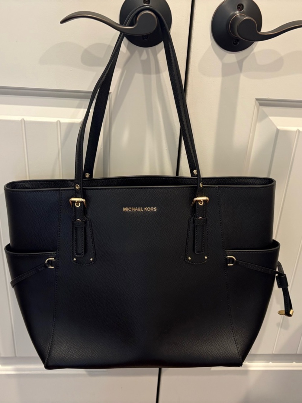 Michael Kors Black Leather Tote with Gold Hardware